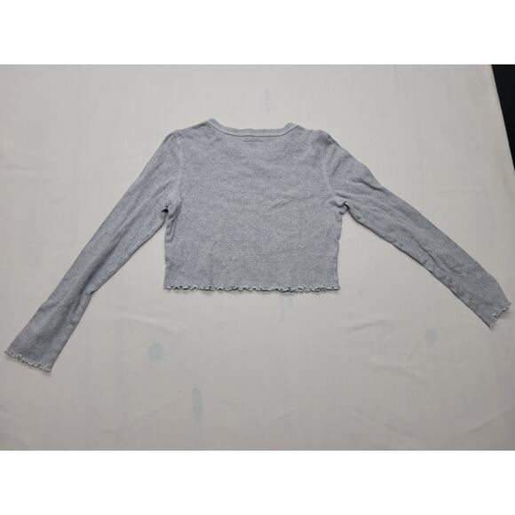 Playboy Los Angeles PacSun Women's Medium Gray Crop Top Long Sleeve Lettuce Hem - Picture 8 of 12